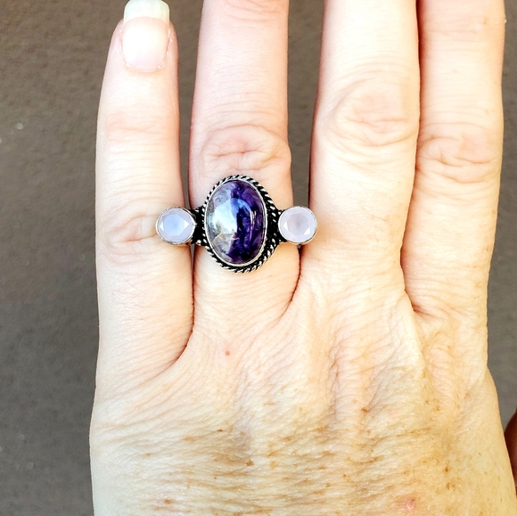 New Charoite & Chalcedony Silver Ring. - Picture 8 of 12